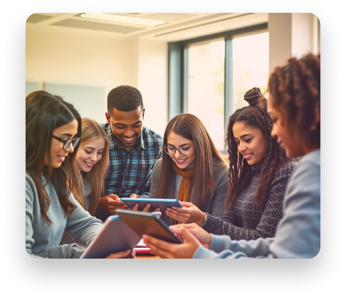 Students collaborating with technology